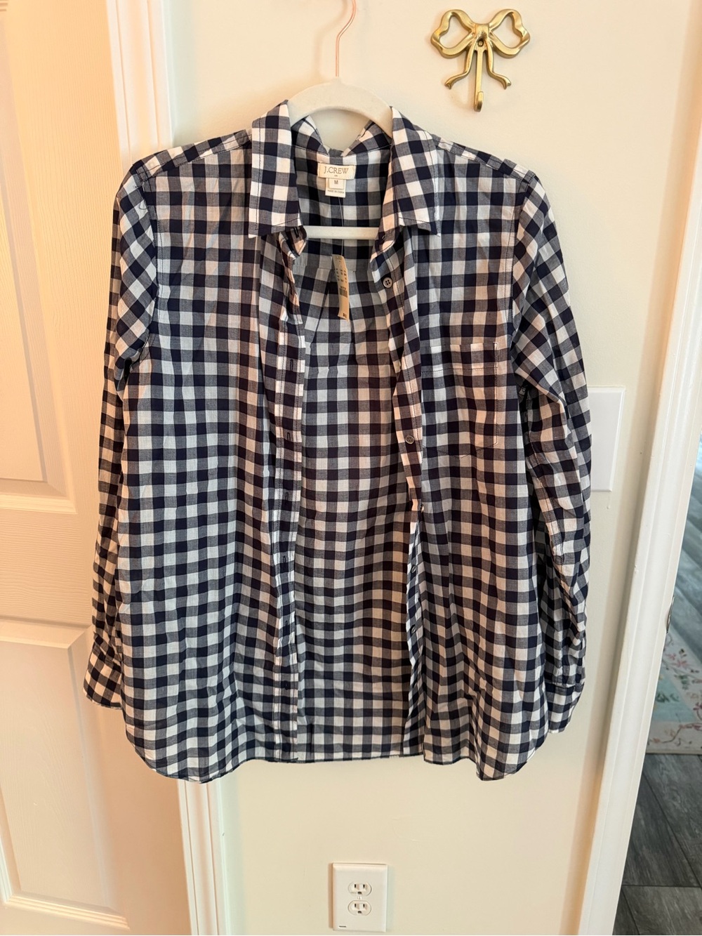 J. Crew navy blue check gingham plaid button down